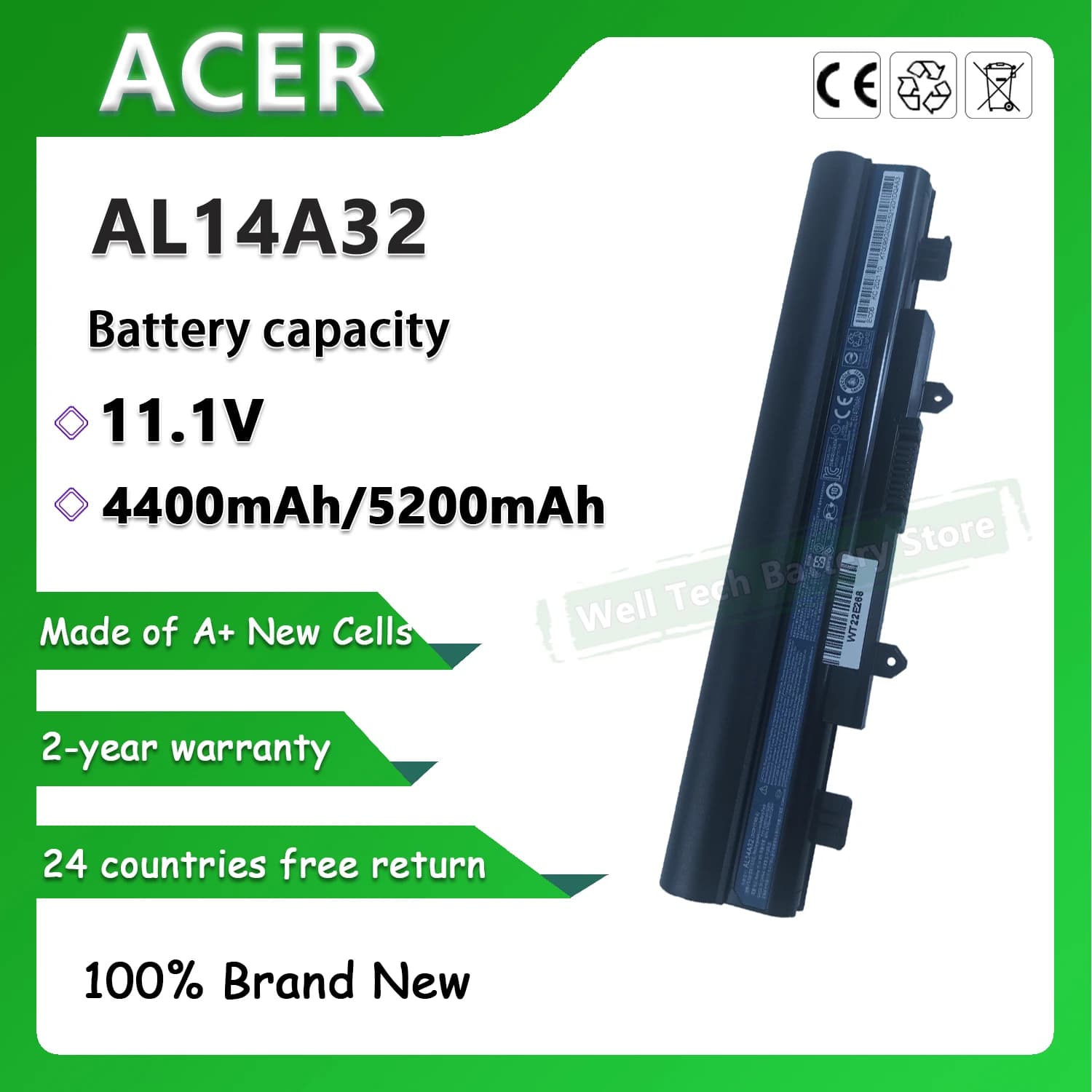 Batterie ACER AL14A32 pour ACER Aspire E14 E15 E5-421 E14 Touch E15 Touch E5-572G E5-572G-593Y Exten