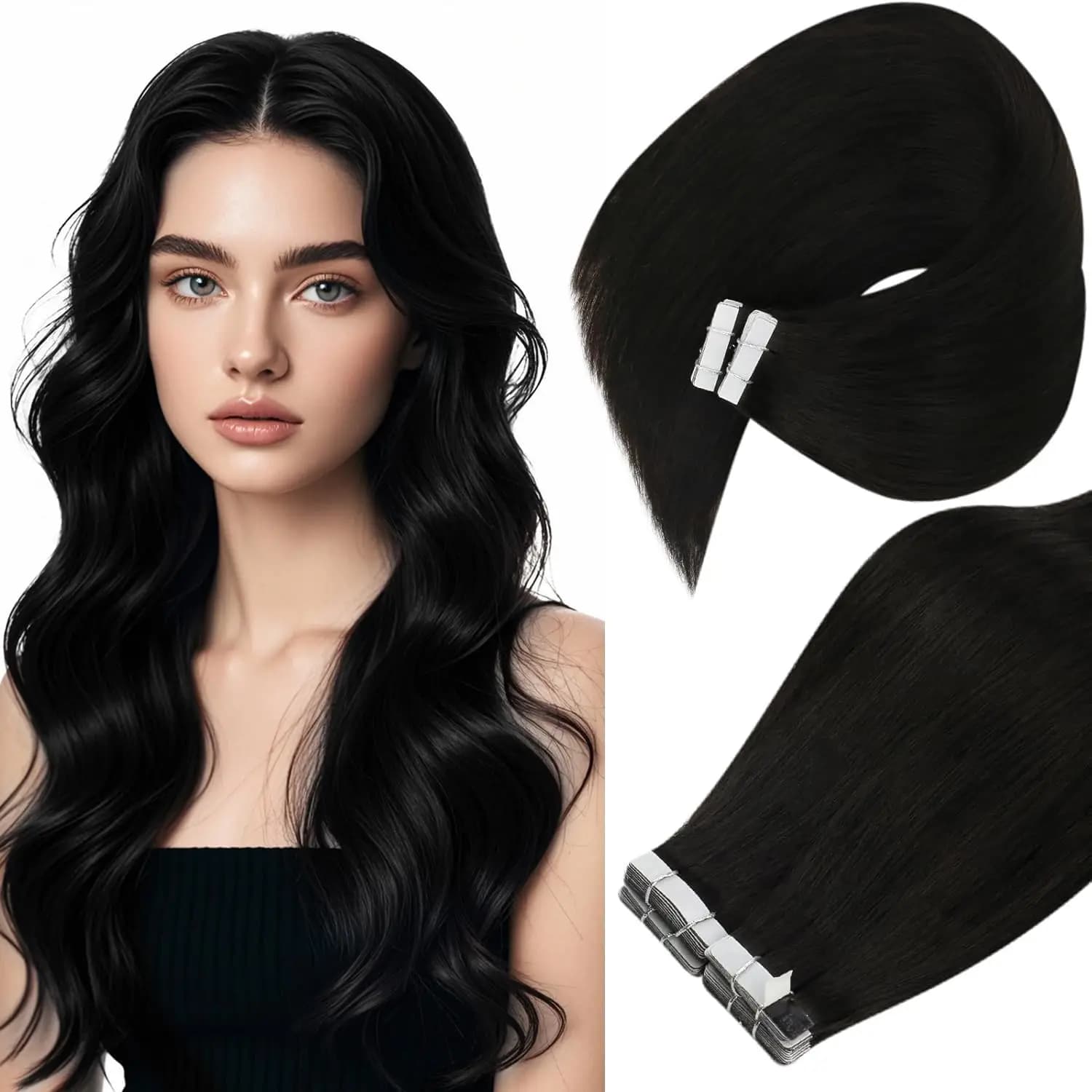 Extensions de cheveux adhésives VeSunny en cheveux humains, couleur Balayage, naturelles, avec trame