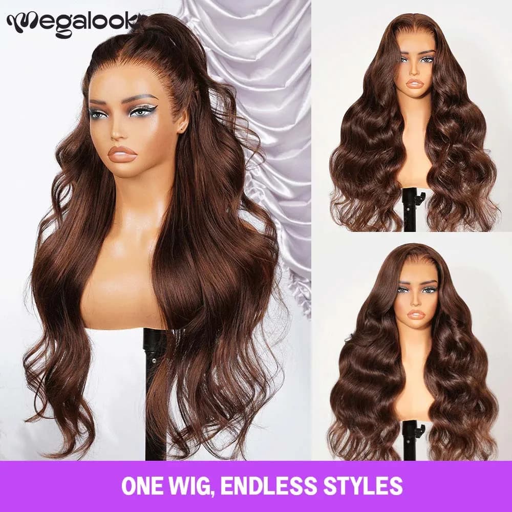 Perruque sans colle mixte marron 13x6 oreille à oreille, Body Wave ombré marron avec cordon de serra