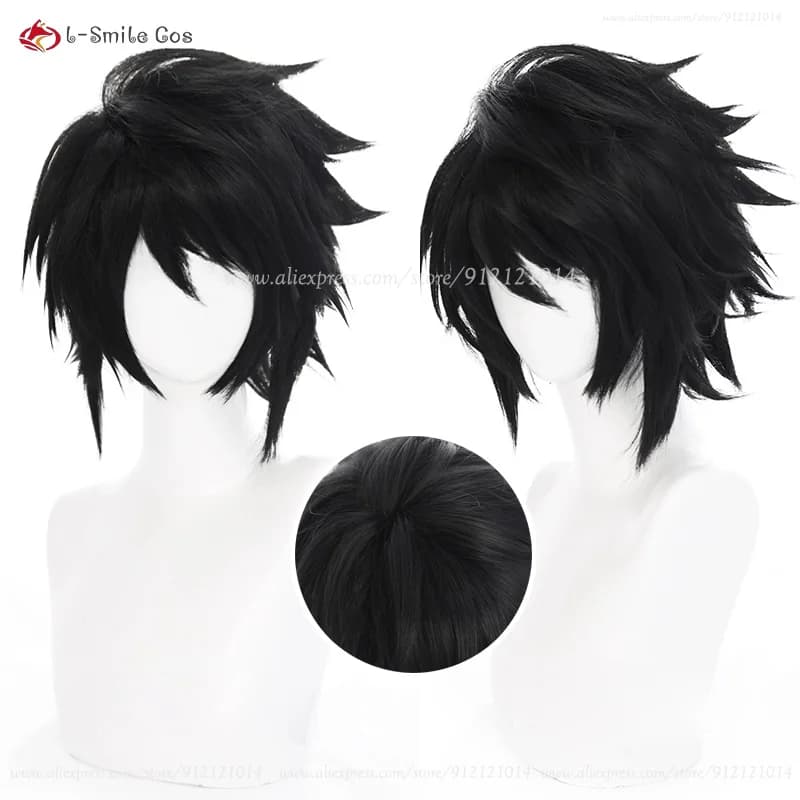 Perruque de Cosplay synthétique courte noire Death L Lawliet, cheveux synthétiques résistants à la c
