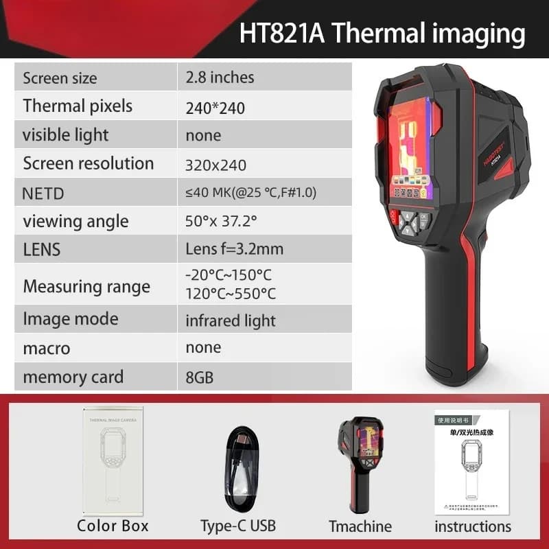 Caméra thermique rechargeable HABOTEST HT821A -20 ℃ ~550 ℃   Caméra thermique portable étanche, anti