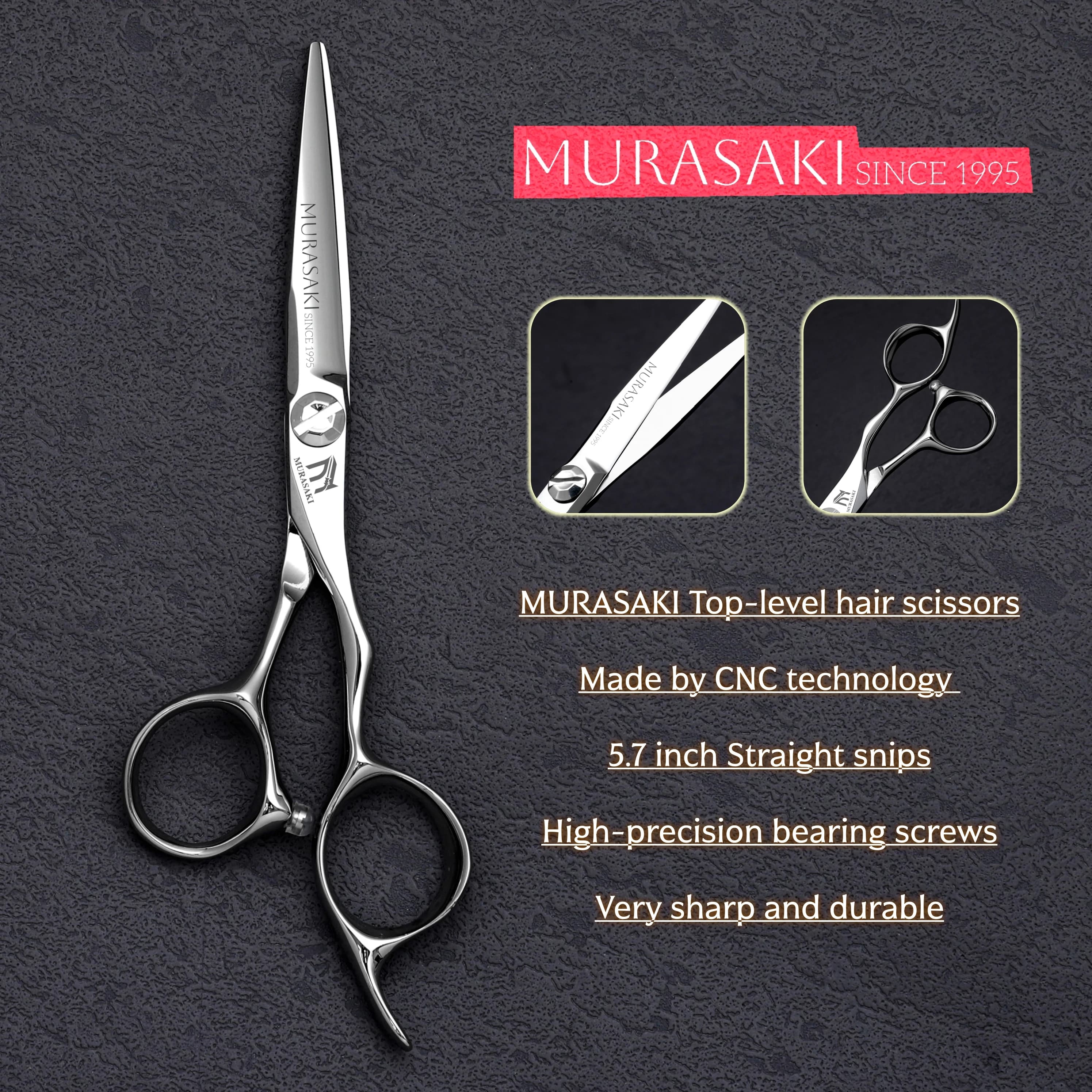 Ciseaux de coiffure de haut niveau MURASAKI, ciseaux de barbier de 5,7-6,3-6,8 pouces, fabriqués en 