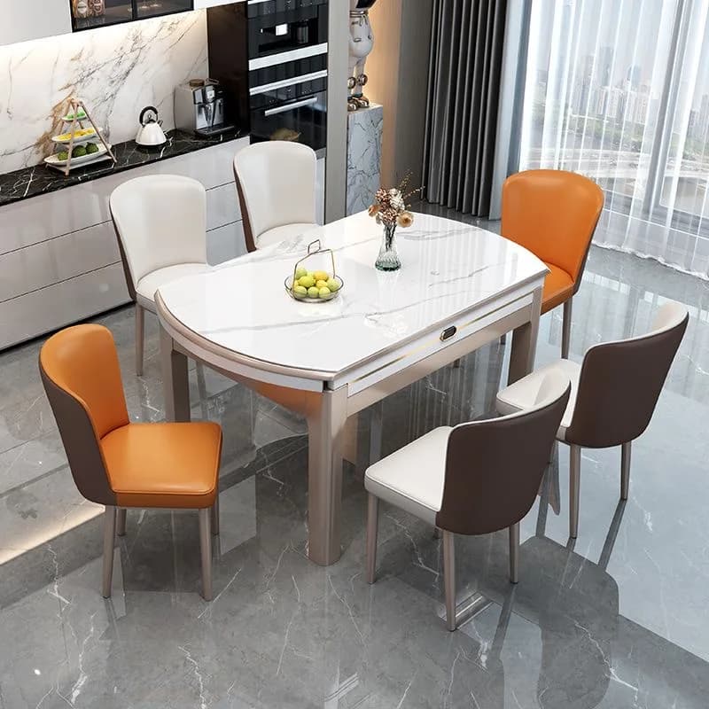 Table à manger ronde extensible et pliable en marbre et bois massif de luxe moderne avec ensemble de