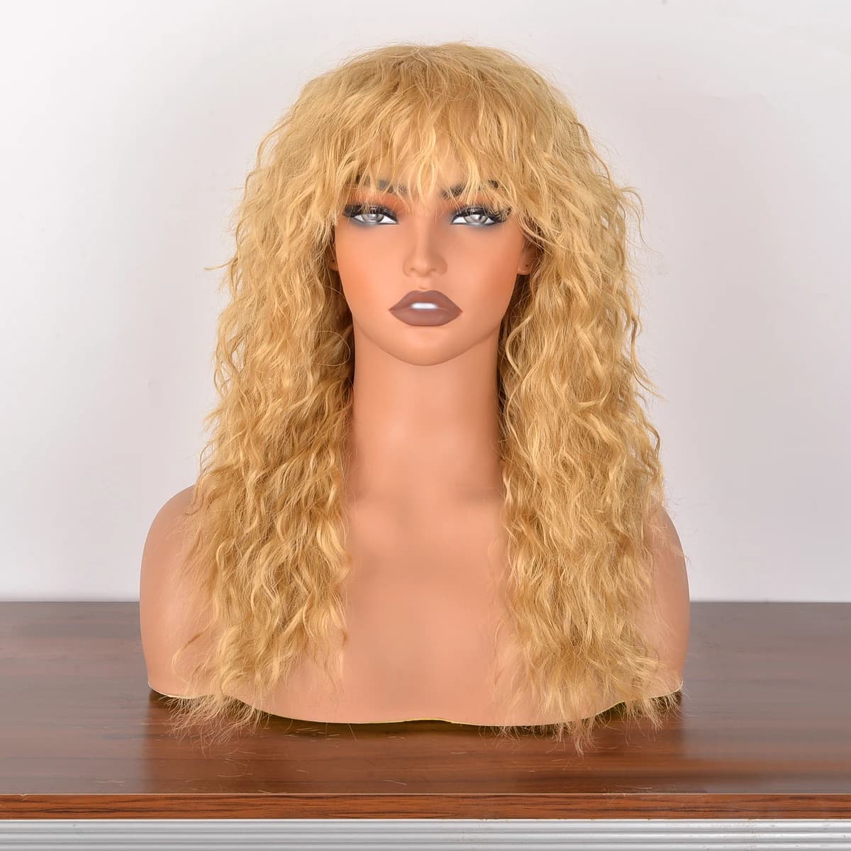 Perruque pour femmes, 22 pouces, cheveux ondulés, avec frange, coupe shaggy, perruque bouclée, perru