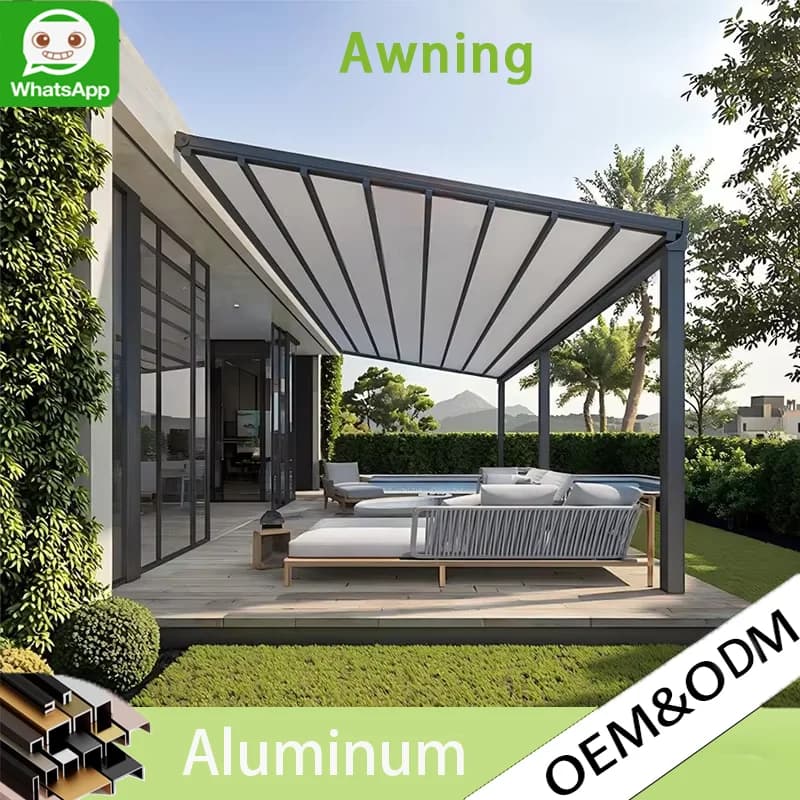 Auvent rétractable en aluminium électrique pour terrasse, auvent imperméable en PVC pour terrasse ex