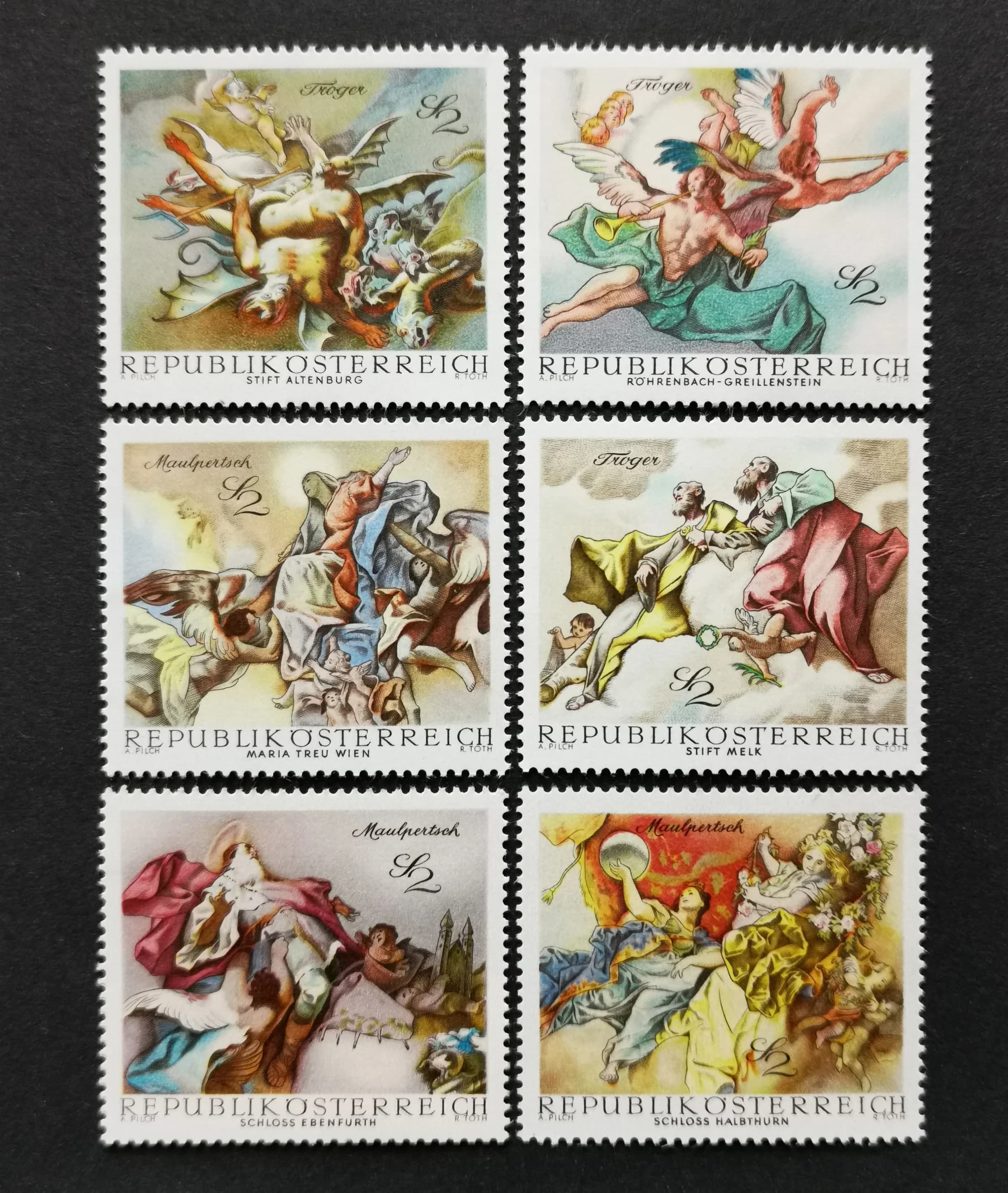 Ensemble de timbres-poste pour autriche, 6 pièces, 1968, peinture Baroque, Art, envoi gratuit