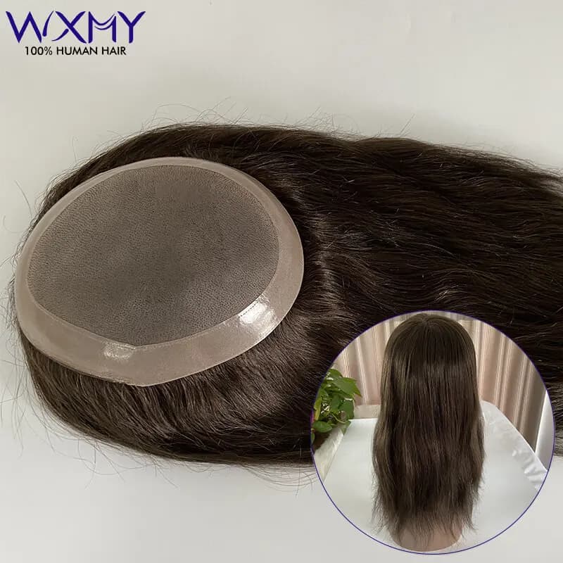 Perruques 100% naturelles Remy fines Mono avec Base Npu pour femmes, postiches longues et lisses