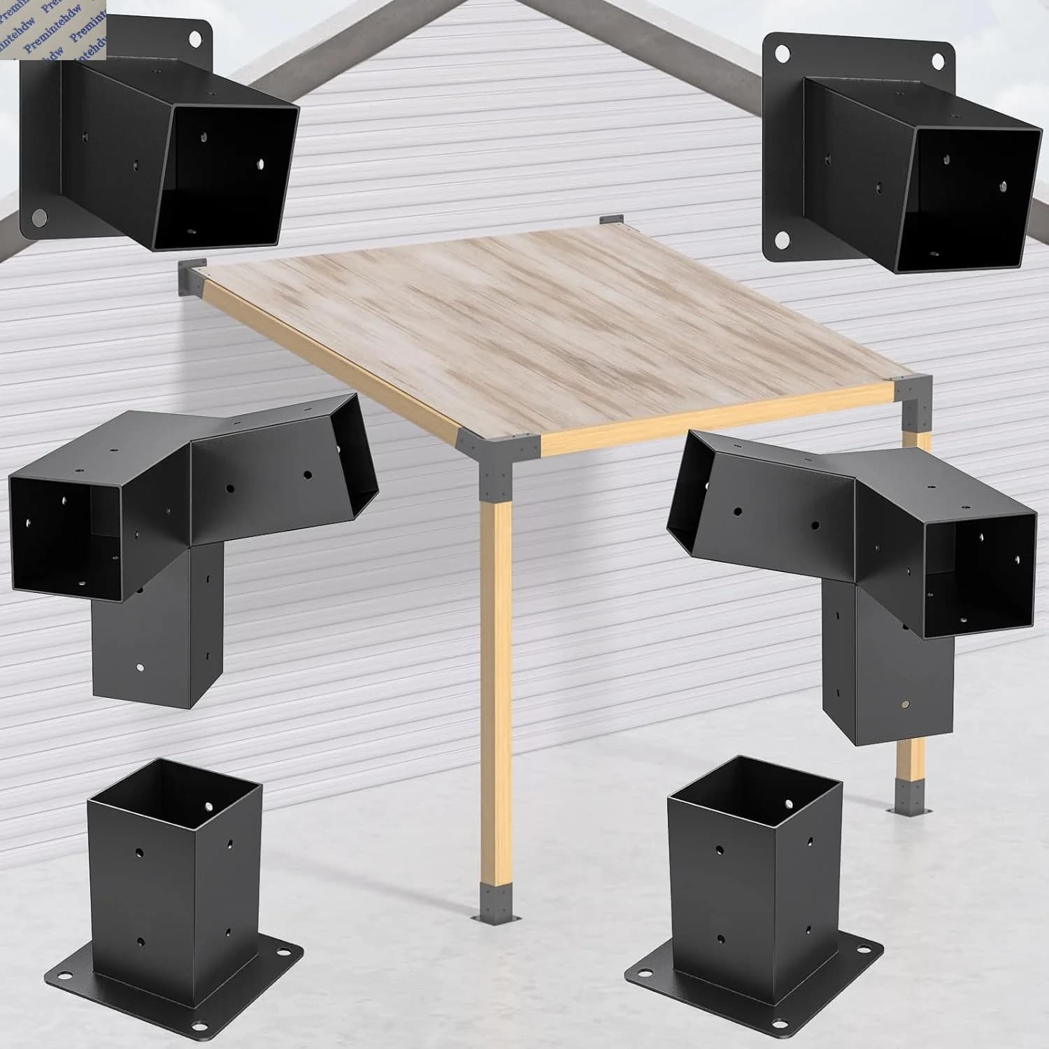 Heavy 15 ° Kit de supports pour pergola à toit incliné pour bois carré de 90*90 mm