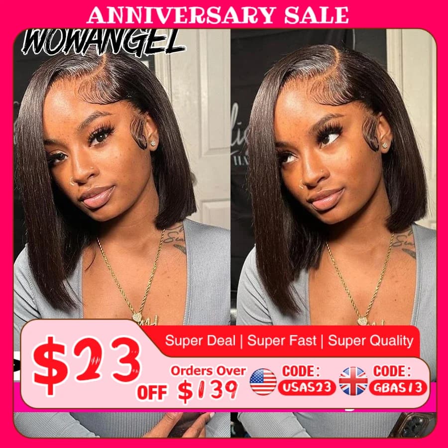Wow Angel 13x6 HD dentelle avant perruques court Bob droite dentelle frontale perruques de cheveux h