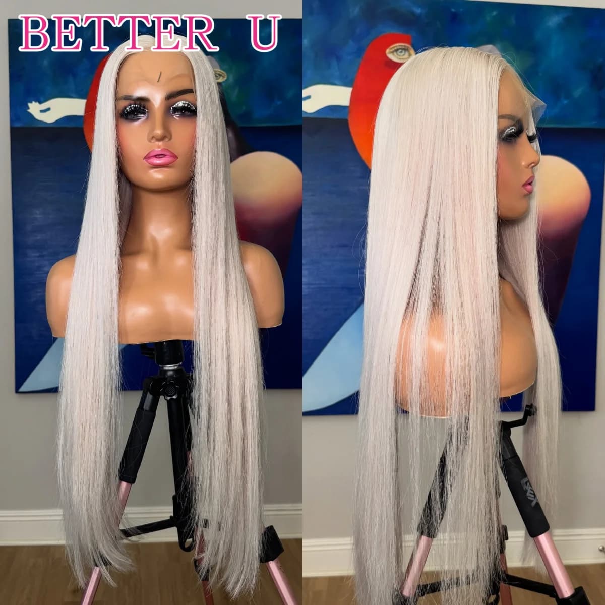 Perruque Lace Closure Wig naturelle HD sans colle, cheveux lisses, blond blanc, platine, suisse, pre