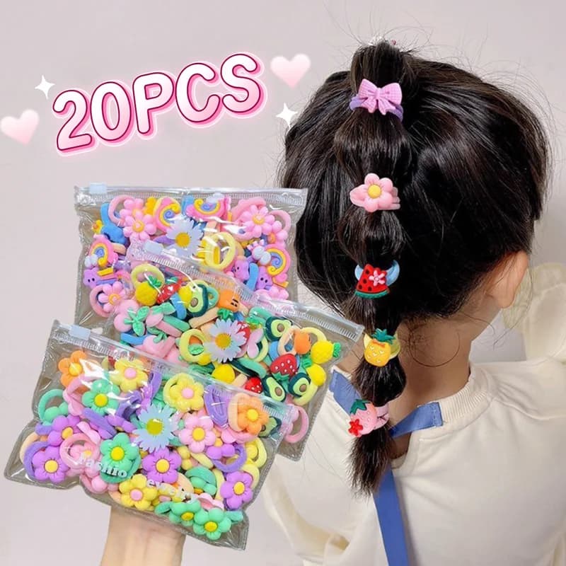 Bandes de cheveux élastiques en caoutchouc pour filles, 10/20 pièces/ensemble, dessin animé mignon,