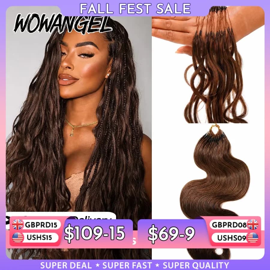 WOWANGEL Extensions de cheveux en plumes pré-bouclées, nœuds invisibles, brun chocolat, 100% cheveux