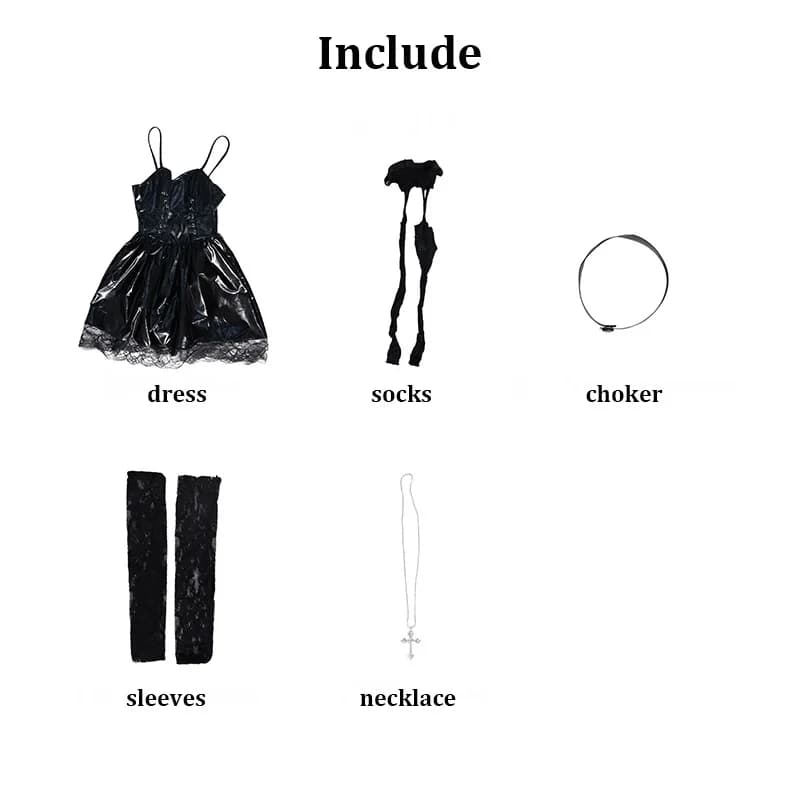Costume de cosplay Death Note, perruque Misa Amane, robe en cuir pour femme, manches en dentelle, ch
