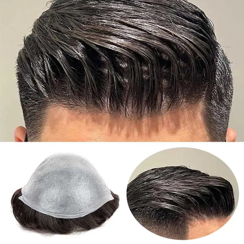 Prothèse capillaire pour homme ultra-fine 0,03 mm, indétectable, réaliste, en cheveux humains, systè