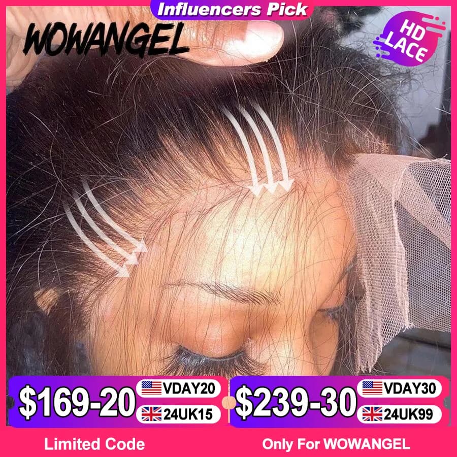 Perruque Lace Front Wig brésilienne naturelle-WOW ANGEL, cheveux lisses, 13x6, HD, pre-plucked, nais