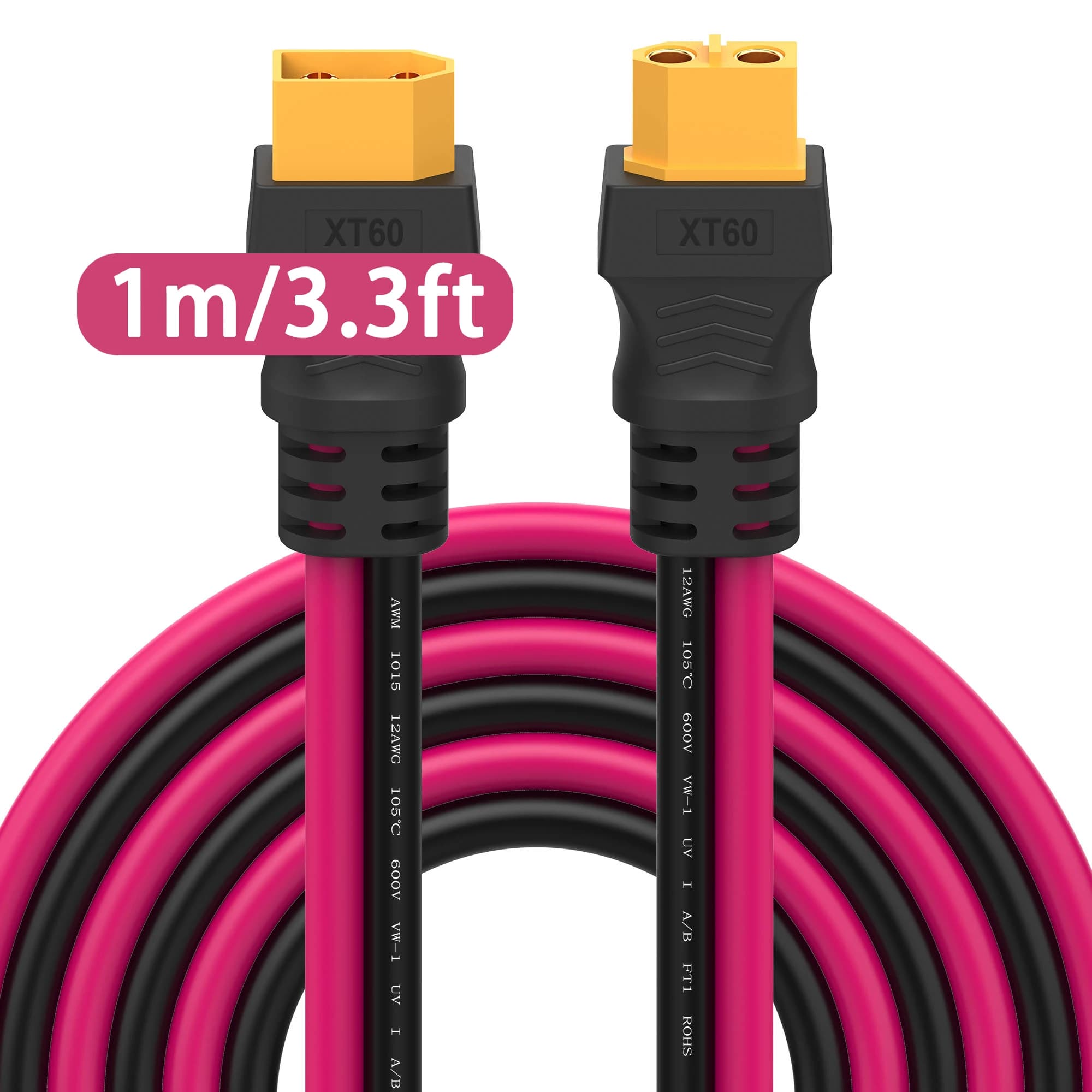 Câble d'extension XT60 12AWG XT60 vers XT60, avec connecteurs mâles à femelles, adapté à la batterie