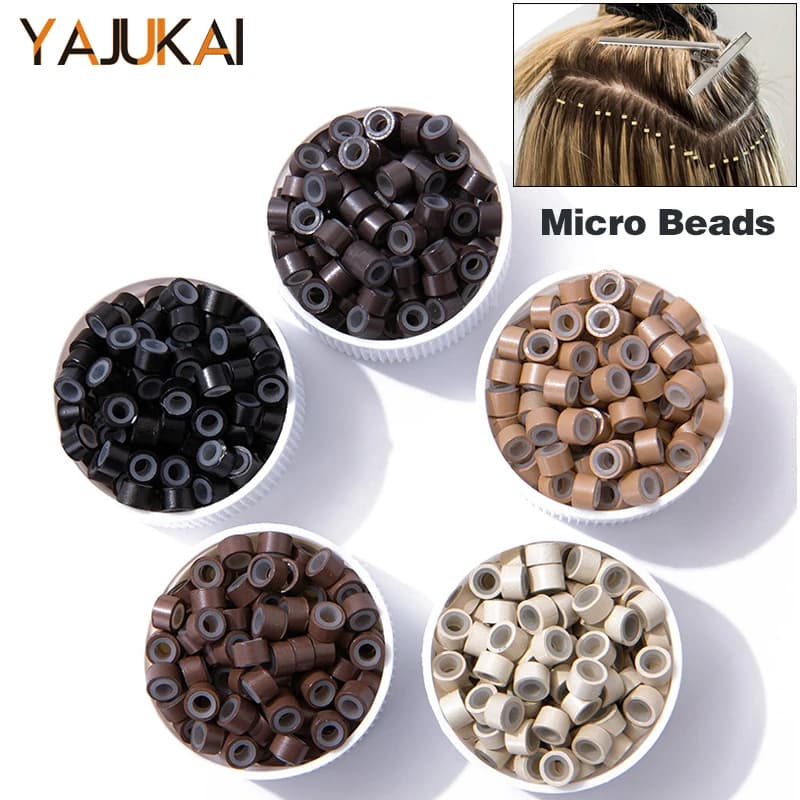 100 pièces Extensions de cheveux perles doublure en Silicone Micro anneaux Beige noir cheveux Micro