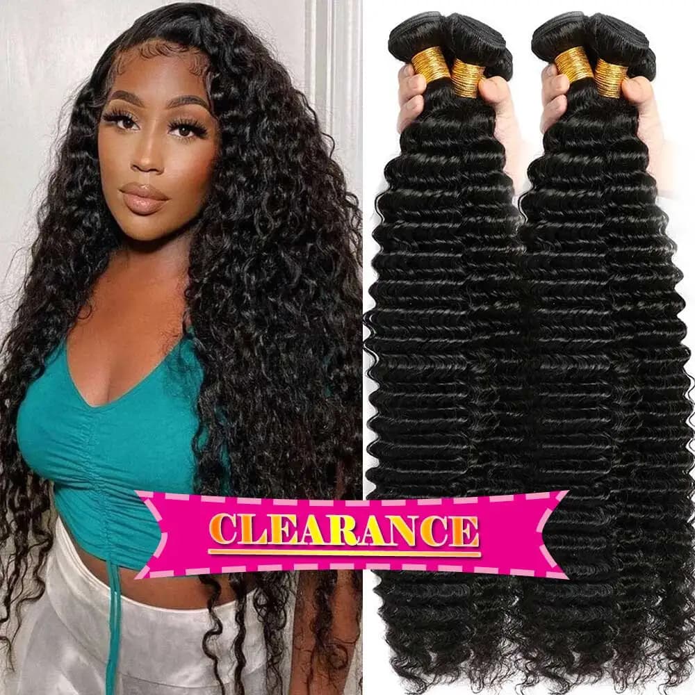 Lots de Cheveux Humains Brésiliens Vierge Ondulés Profonds Non Traités, Grade 1, 3 ou 4 Bundles, Cou