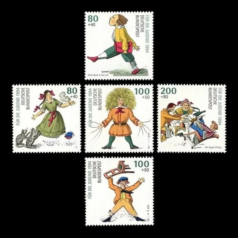 Lot de 5 timbres-poste allemands neufs de 1994, contes de fées d'Heinrich Hoffmann, MNH