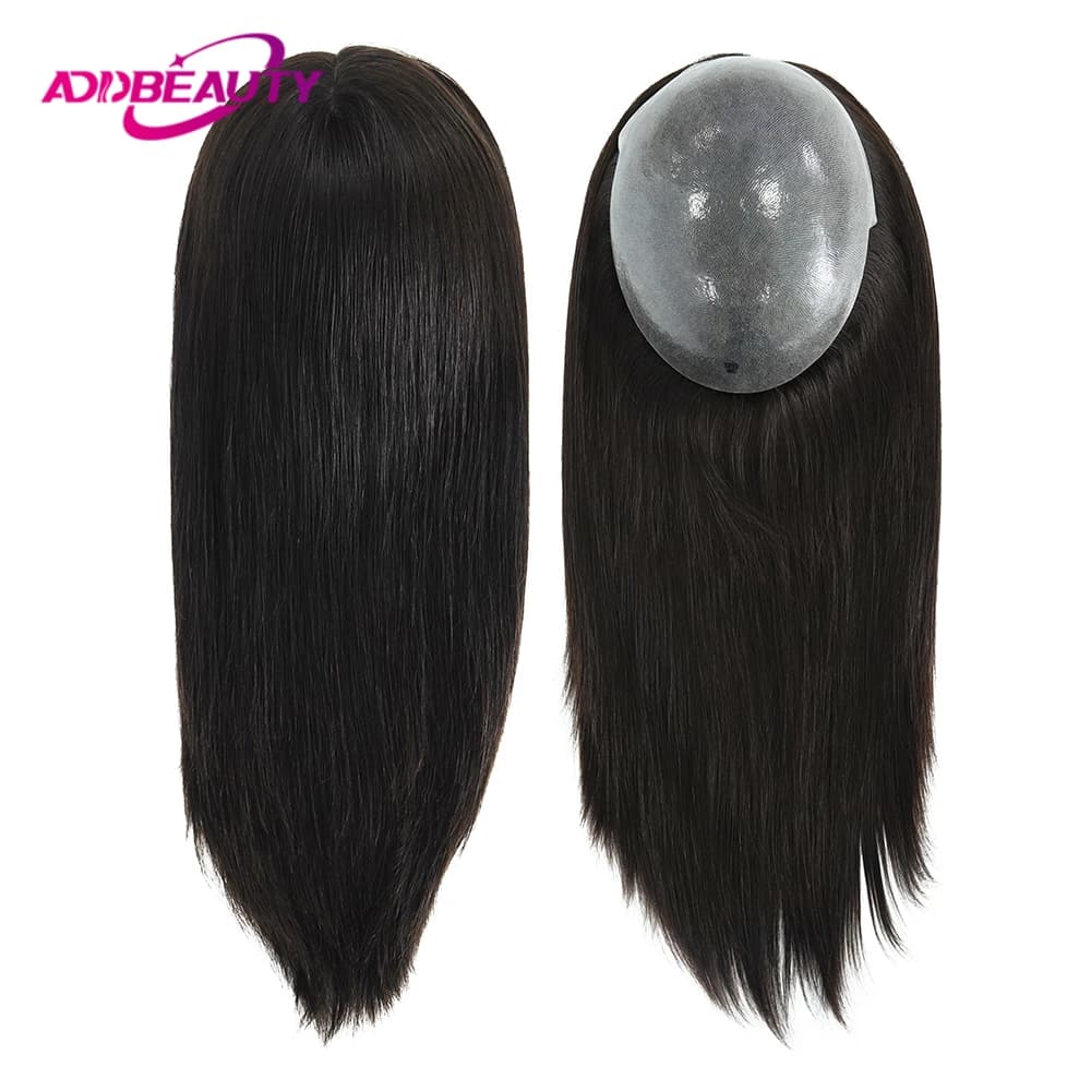Femmes Topper complet PU 0.04-0.06mm perruques de cheveux humains droite 100% postiche humaine systè