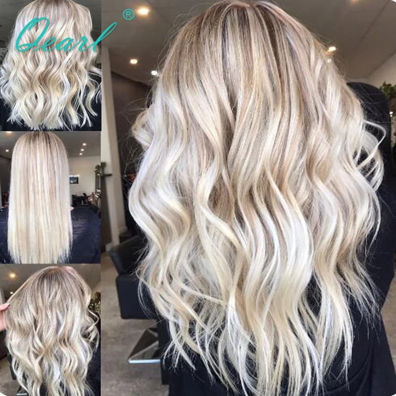Qearl-Perruque de Cheveux Humains Naturels, Brun Clair, Mèches Blondes Agaçantes, Full Lace, Ultravi