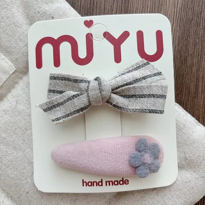 Pinces à cheveux lapin pour enfants, 2 pièces, pinces à presse à nœud en tissu rose gris doux, Clips