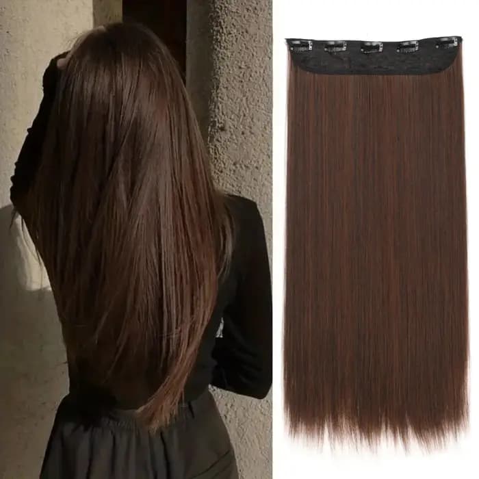 Extensions capillaires synthétiques longues et lisses de 24 pouces, postiche Invisible une pièce à 5