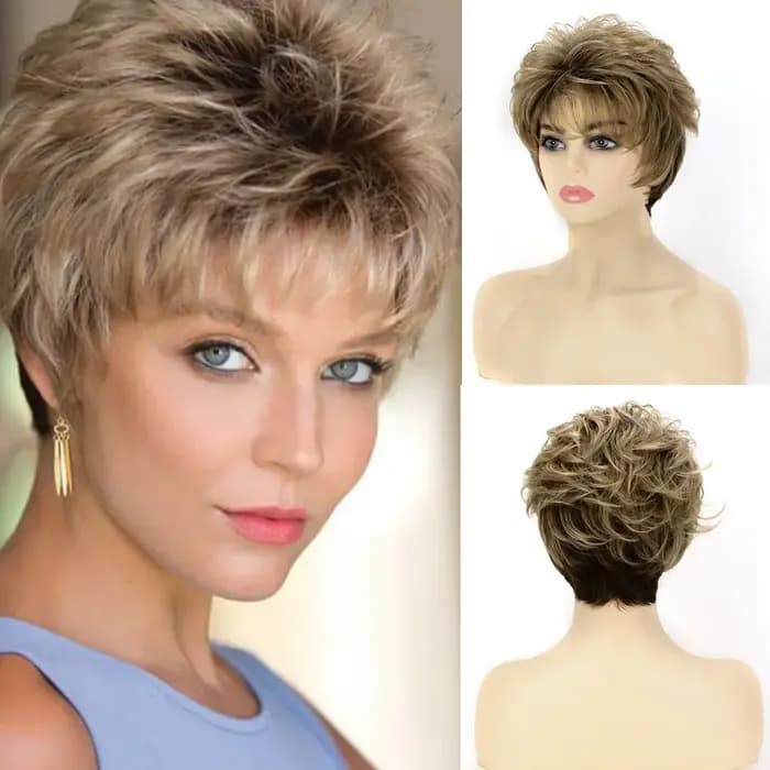 MSIWIGS – perruques synthétiques courtes et ondulées pour femmes, faux cheveux bruns africains et am
