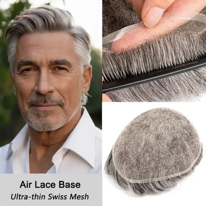 Prothèse capillaire pour homme en dentelle suisse ultra-fine