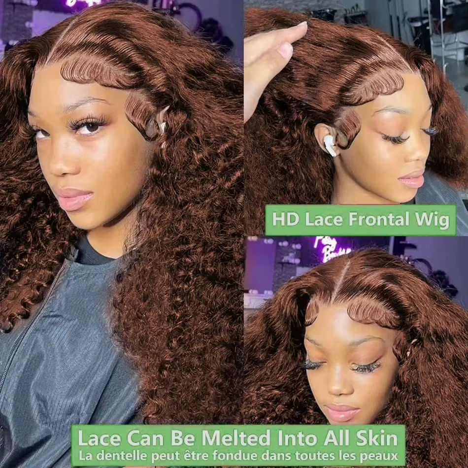 Elegant Chocolate Brown Curly Wave HD Lace Front Wig 13x4 13x6 Water Wave HD Lace Frontal Human Hair