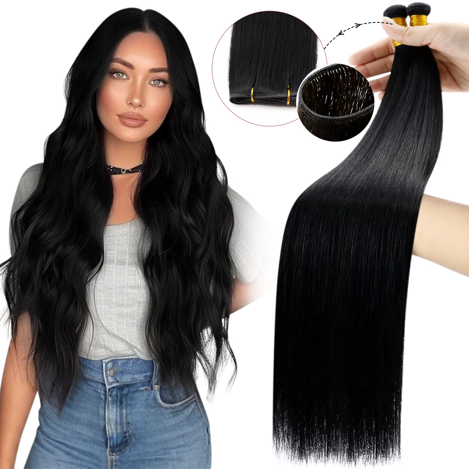 Moresoo Genius Extensions de cheveux de trame cheveux humains Balayage Remy attaché à la main coudre