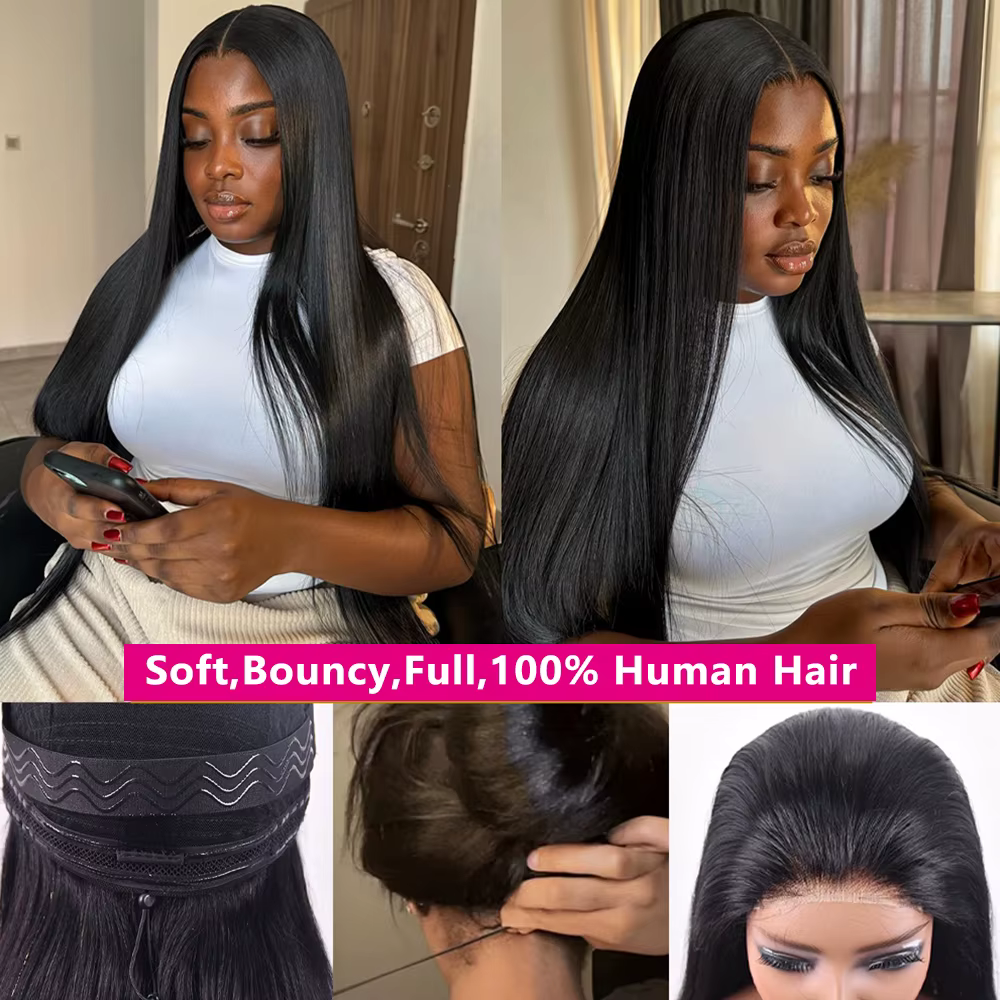 Straight Drawstring Human Hair Wigs Perruques Cheveux Humains Sans Colle 12A Perruques Cheveux Humai