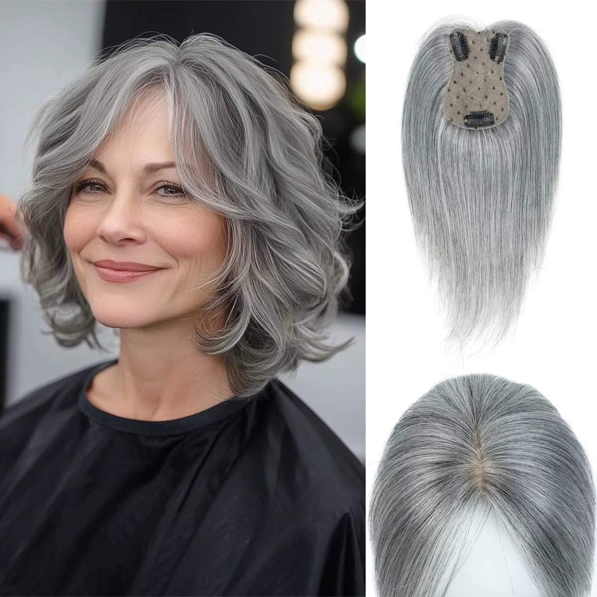 Toppers de vrais cheveux humains pour femmes Quotidien 360 °   Pièces de cheveux 3D avec mise à nive