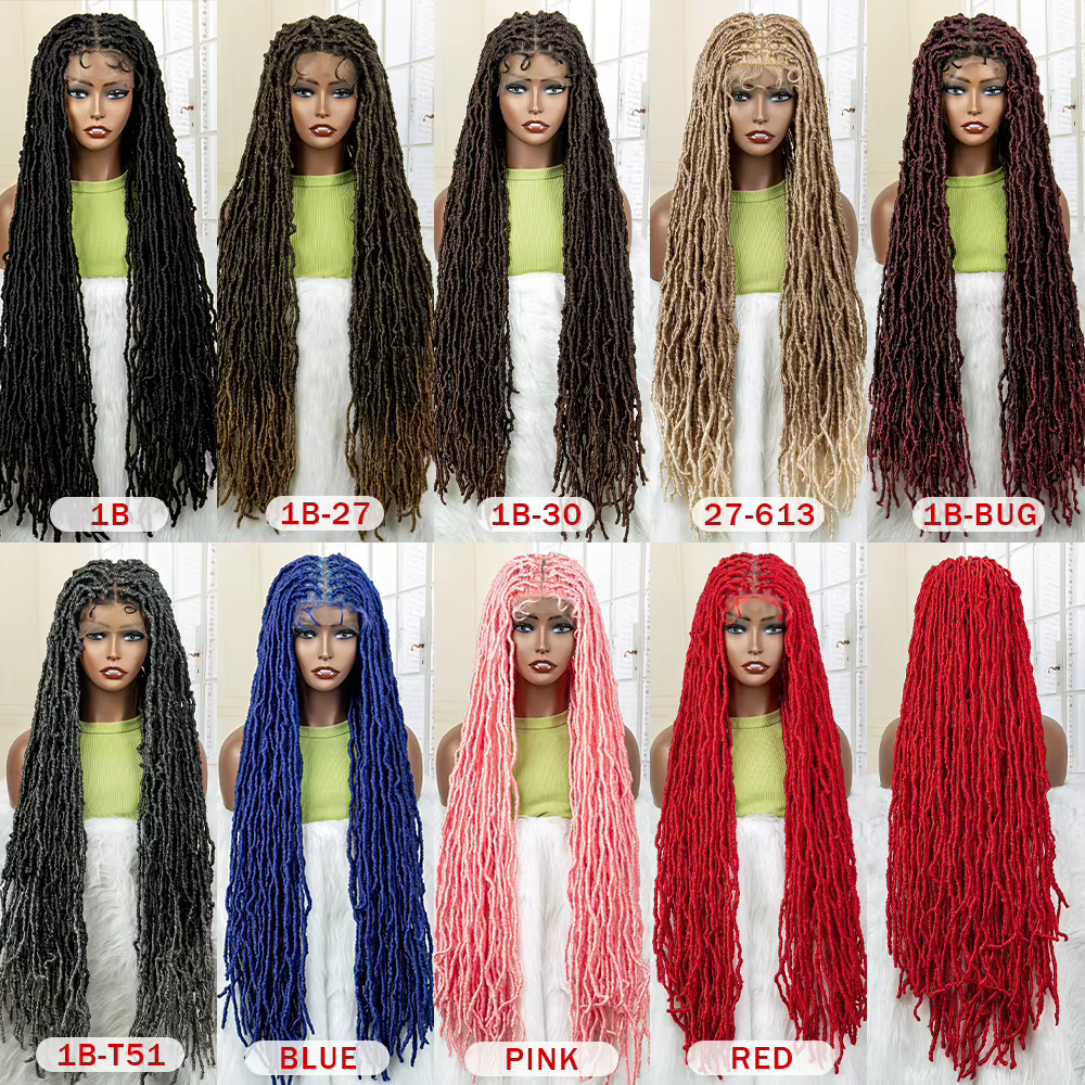 36 pouces couleur rouge Super longue synthétique pleine dentelle tresses perruques Locs Dreadlock bo