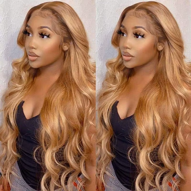 Perruque Lace Front Wig Body Wave Naturelle, Cheveux Humains, Couleur Blond Miel #27, 13x4, HD, pour