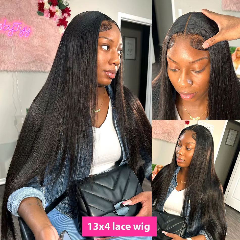 Perruque Lace Frontal Wig brésilienne naturelle, cheveux lisses, 13x6, Hd, 30 ou 40 pouces, 13x4, pr