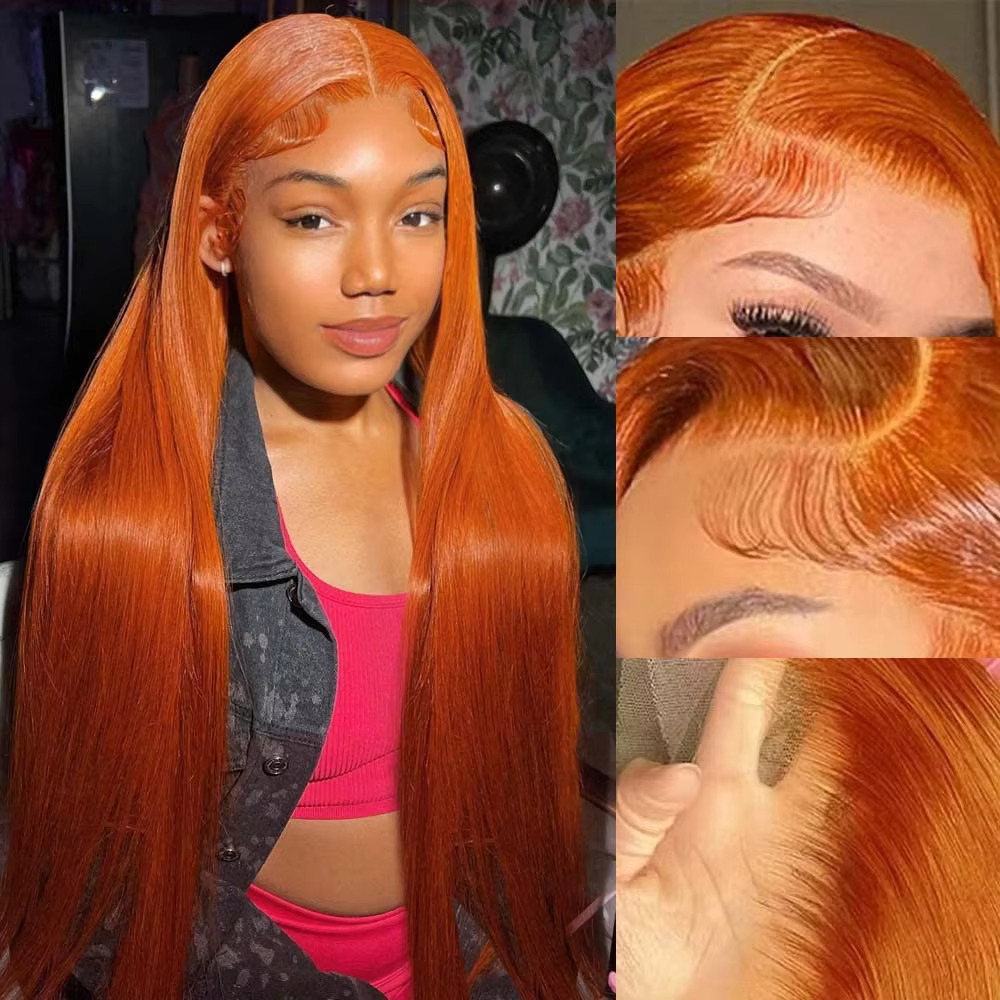 30 40 pouces Orange gingembre 13x6 HD dentelle frontale perruque cheveux humains os droit 13x4 Trans