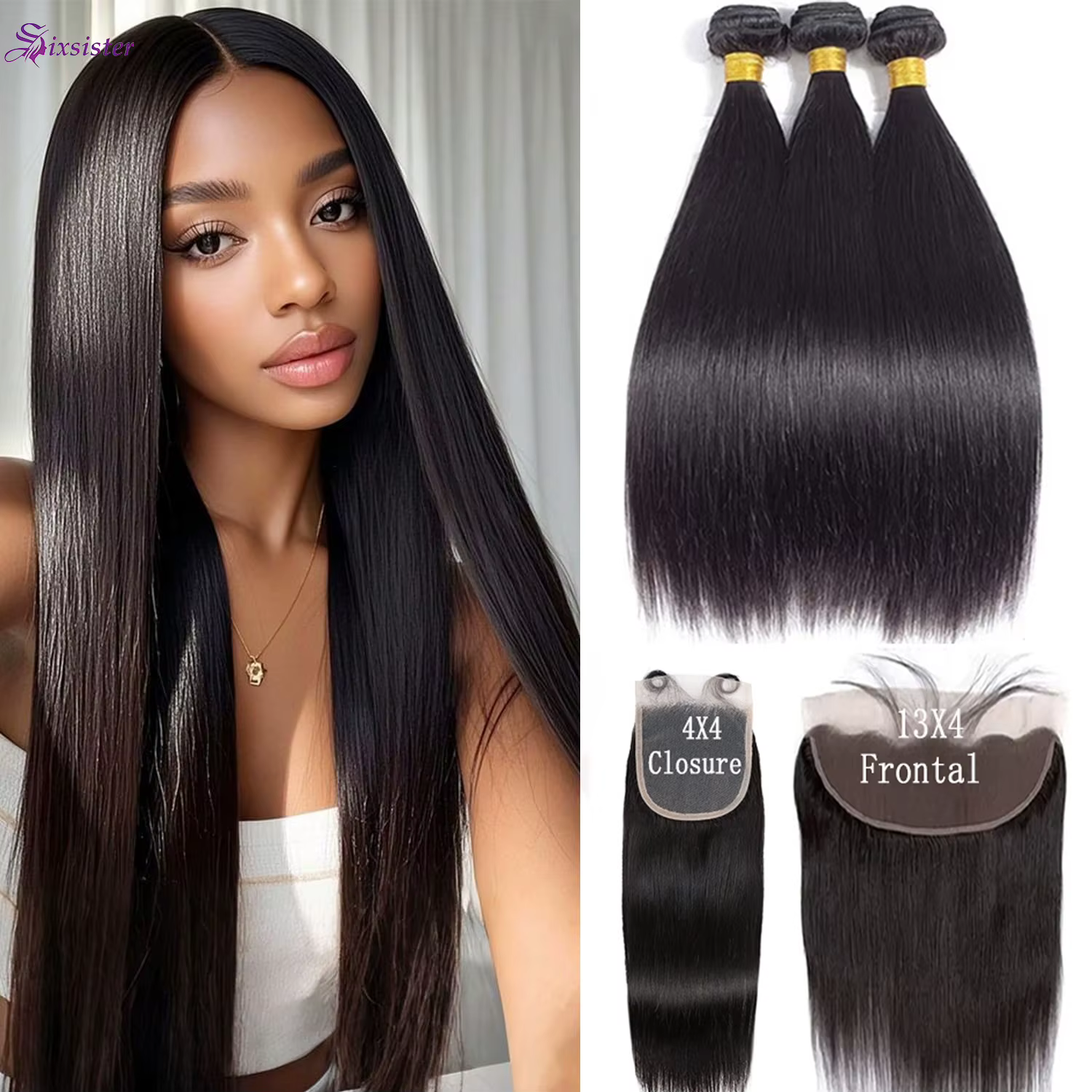 Cheveux humains lisses, 3 paquets avec frontal en dentelle 13x4, paquets de cheveux brésiliens vierg