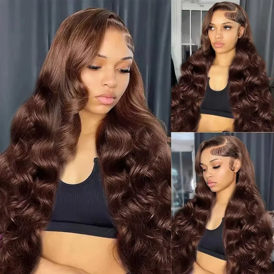 30 40 pouces brun chocolat perruques de cheveux humains vague de corps 13x5 13x6 HD dentelle avant p
