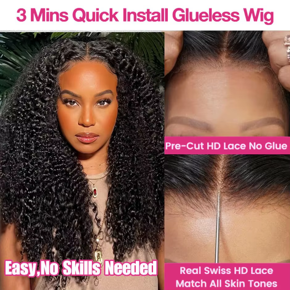 Crépus bouclés perruques 13x6 HD dentelle frontale perruque sans colle cheveux humains 4C Afro boucl