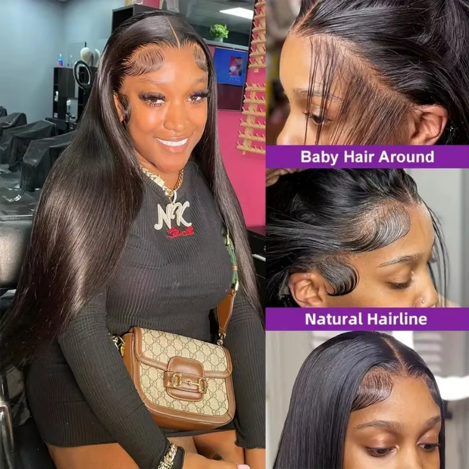 Perruque Lace Frontal Wig naturelle brésilienne transparente, cheveux lisses, sans colle, 4x4, Hd, 1