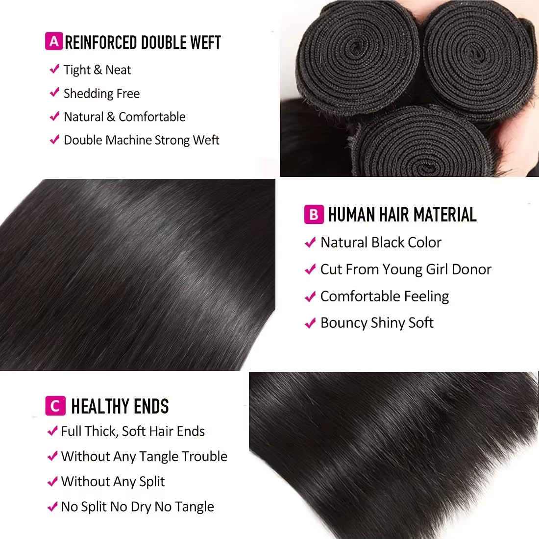 Paquets de cheveux humains avec frontale droite 100% cheveux humains brésiliens vierges 4 paquets av
