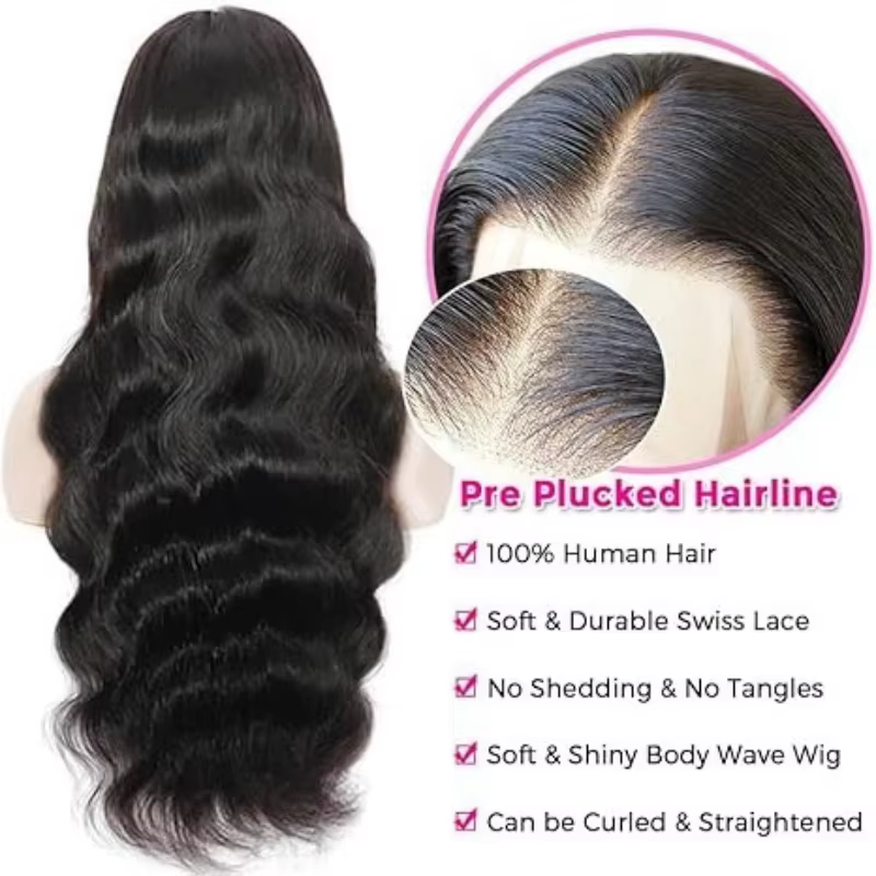 Perruques de cheveux humains Body Wave 13x6 transparentes 100% Lace Front pour femmes, 32 pouces, Pe
