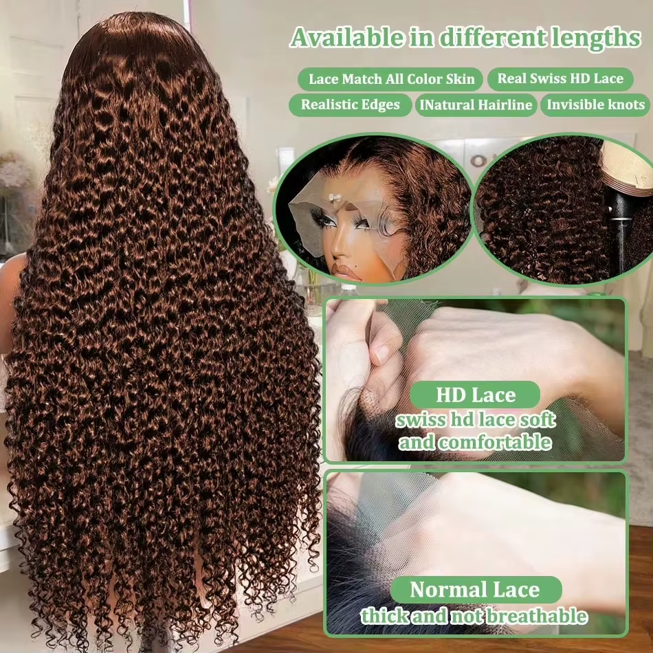 Elegant Chocolate Brown Curly Wave HD Lace Front Wig 13x4 13x6 Water Wave HD Lace Frontal Human Hair