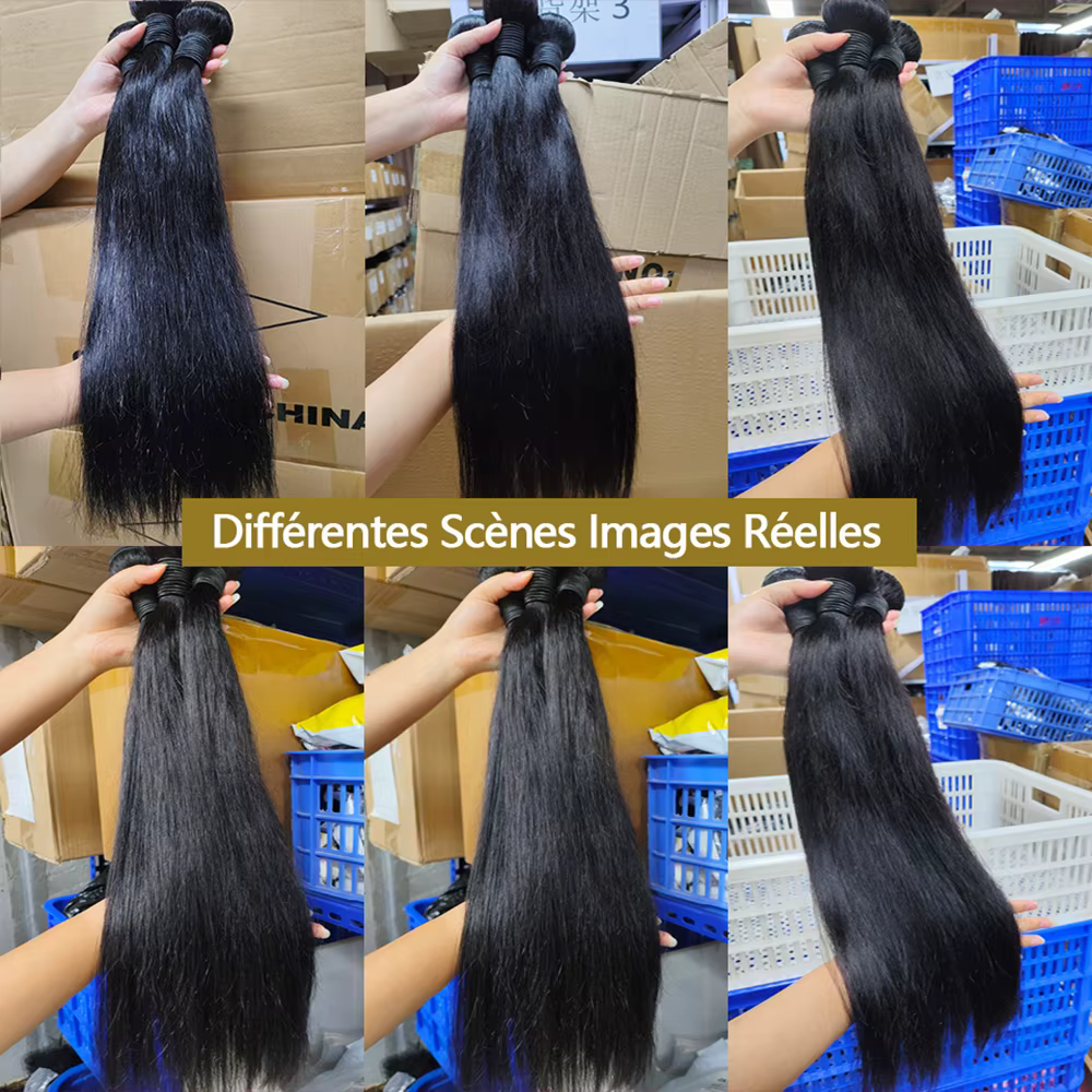 12A paquets de cheveux humains droits et fermeture 2x6 paquets d'armure de cheveux bruts brésiliens