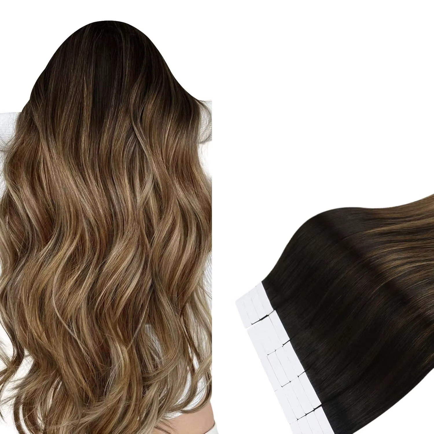 Extensions de cheveux humains à bandes adhésives Moresoo # Extensions de cheveux naturels lisses cou