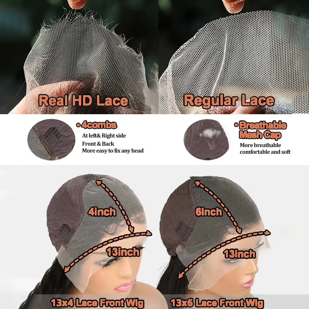 Perruques Lace Front Lisses en Cheveux Humains, Densité 250%, Perruque Frontale Complète 13x4, Dente