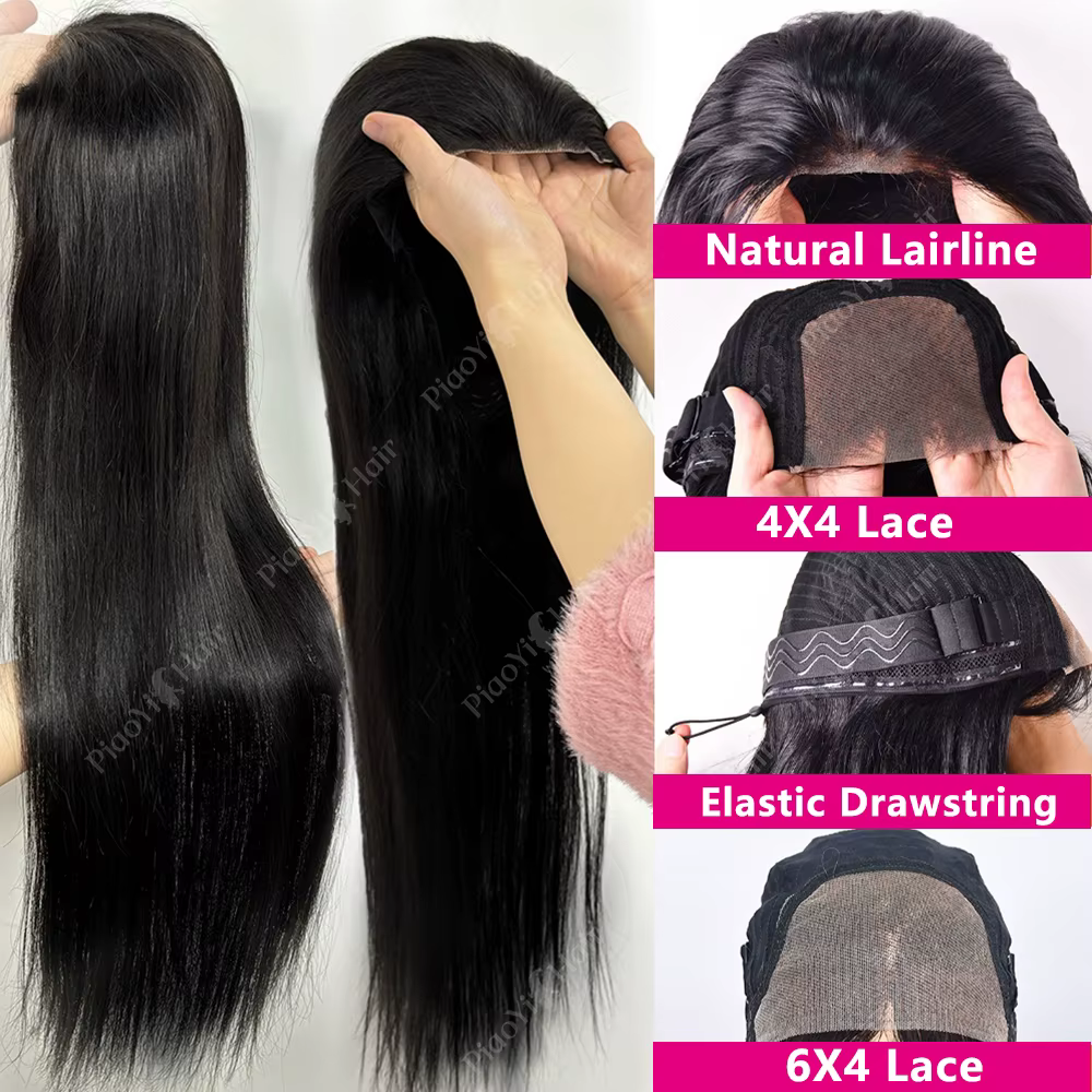Straight Drawstring Human Hair Wigs Perruques Cheveux Humains Sans Colle 12A Perruques Cheveux Humai