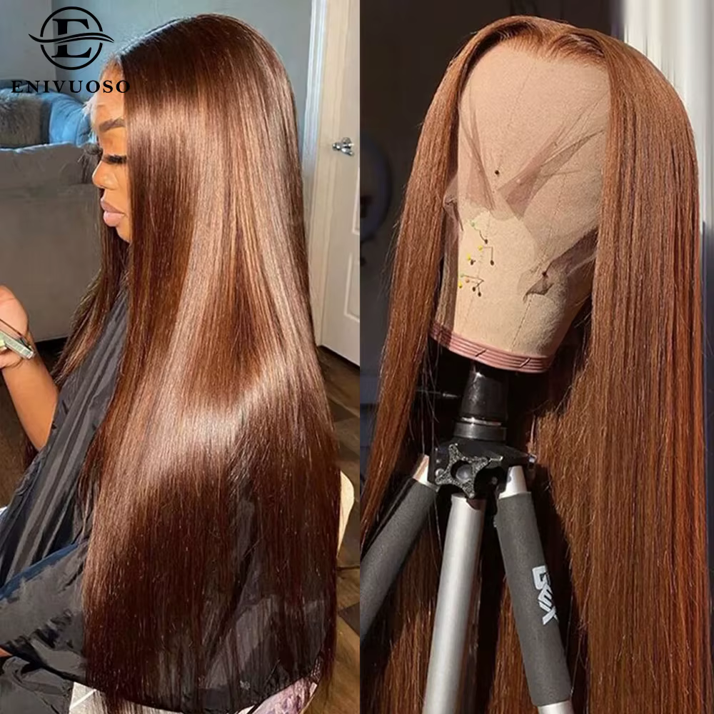 Perruque Lace Front Synthétique Longue et Lisse, Cheveux de Bébé, Couleur Brun Chocolat, Soyeuse, 13
