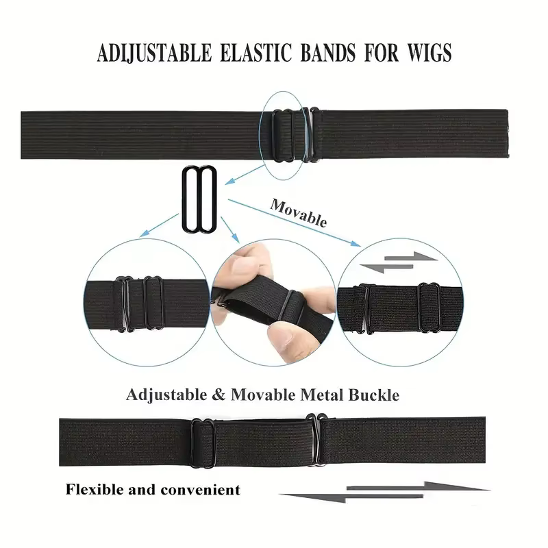 Bande élastique réglable noire pour perruques, sangles réglables pour perruques, outils de fabricati